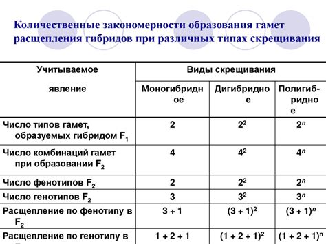 Информация о типах гамет