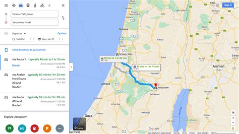 Расстояние между Тель-Авивом и Иерусалимом