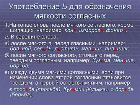 Употребление мягкого знака после согласных