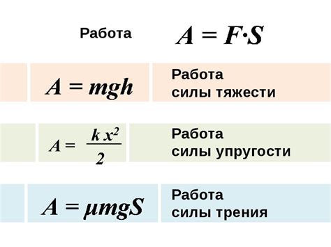 Формула для вычисления работы